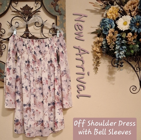 Pink Off-Shoulder Long Sleeve Sundress. Size Medium NWOT - Picture 3 of 12